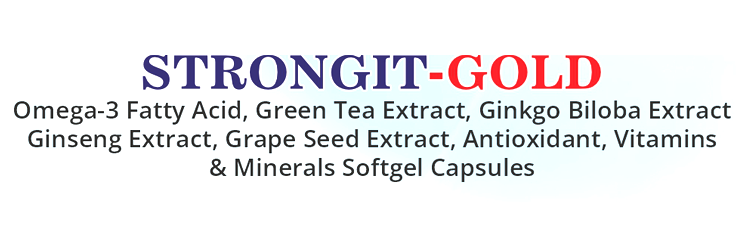 STRONGIT-GOLD - Omega-3 Fatty Acid, Green Tea Extract, Ginkgo Biloba Extract, Ginseng Extract, Grape Seed Extract, Antioxidants, Vitamins & Minerals Softgel Capsules